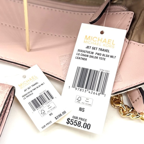 Michael Kors Large Jet Set Travel Shoulder Bag & Trifold Wallet Light Pink Multi - Picture 13 of 13